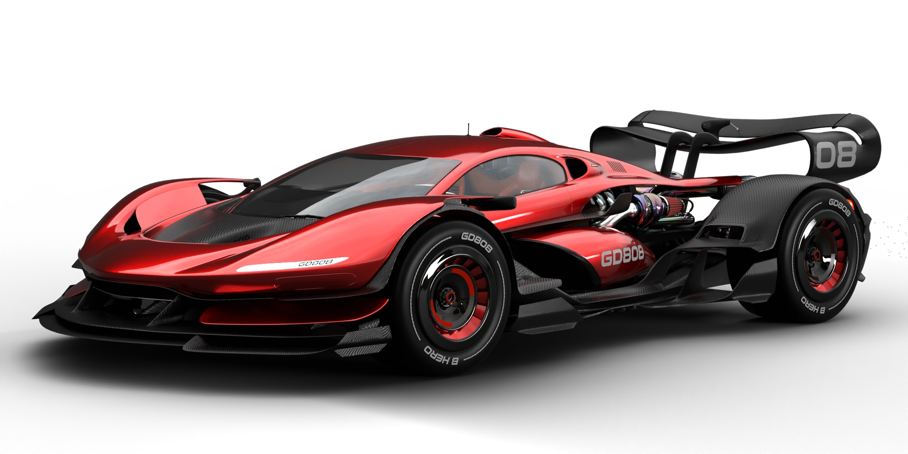 Transparent red and black GD808 FormulaCOUPE front three-quarter render